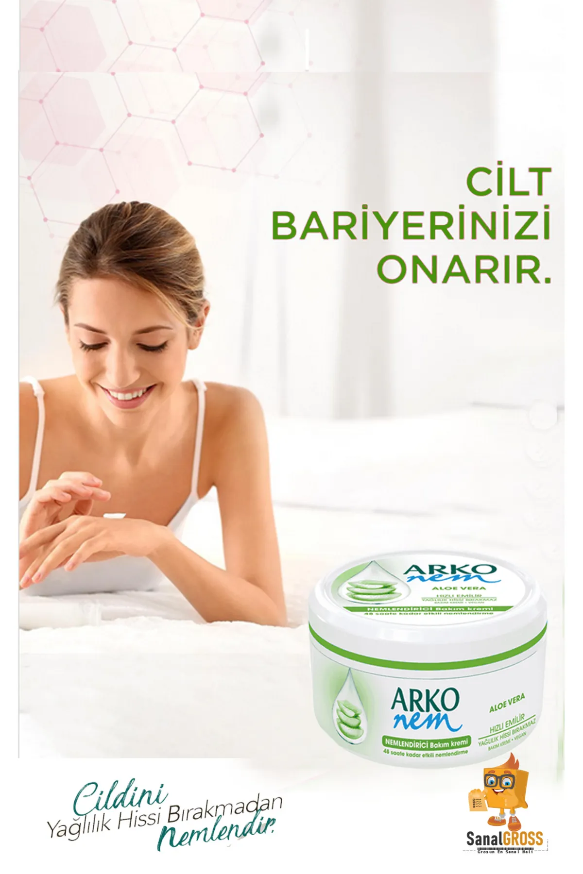 Arko Nem, Aloe Vera, Değerli Yağlar, Nemlendirici El ve Vücut Bakım Kremi - 300 ml