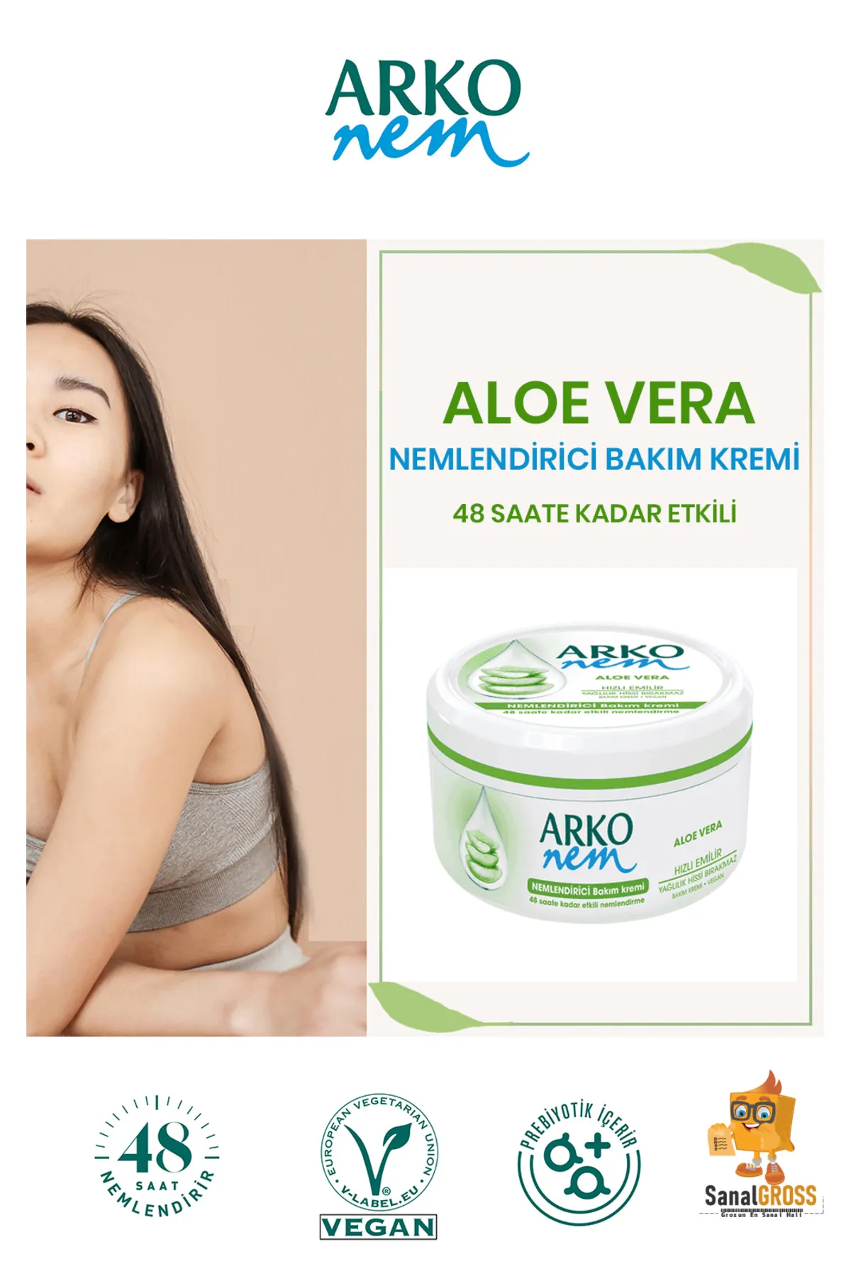 Arko Nem, Aloe Vera, Değerli Yağlar, Nemlendirici El ve Vücut Bakım Kremi - 300 ml