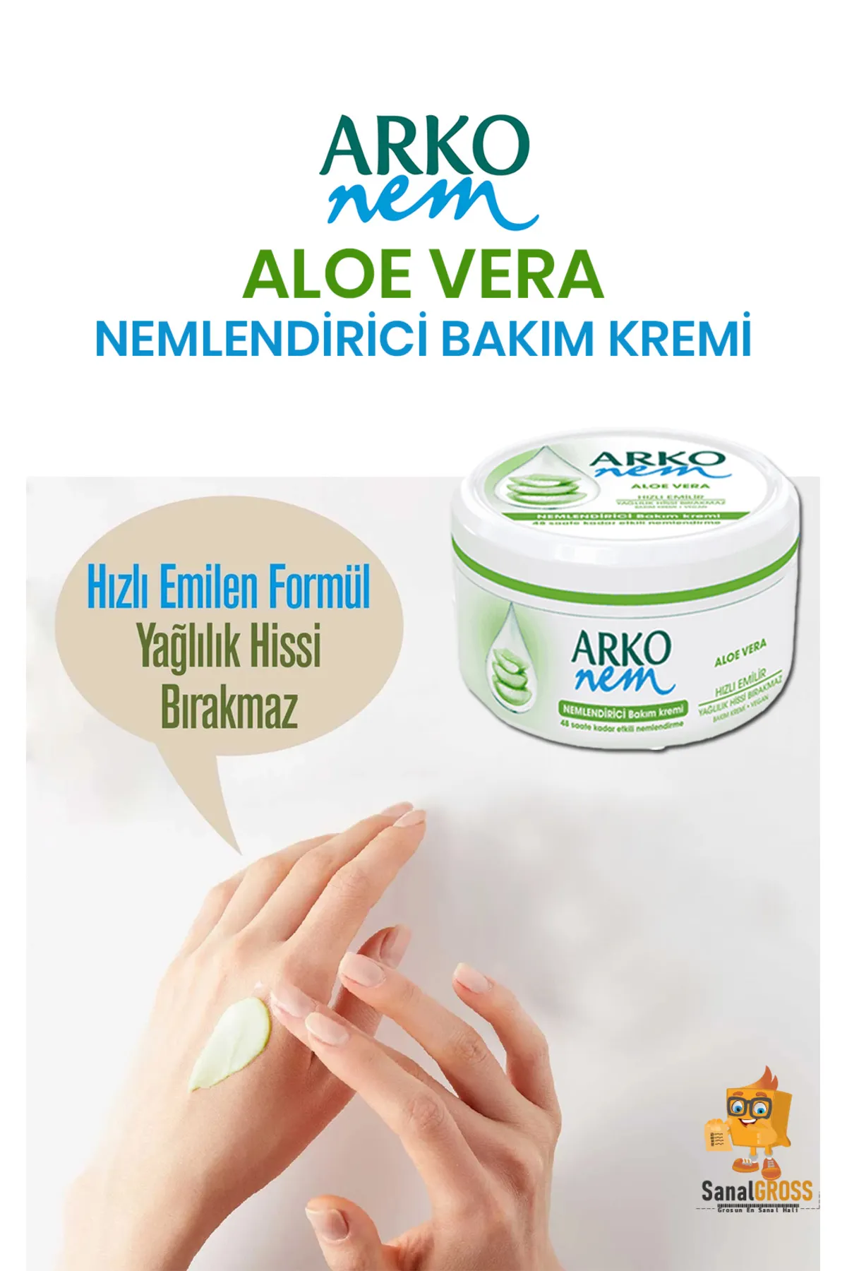Arko Nem, Aloe Vera, Değerli Yağlar, Nemlendirici El ve Vücut Bakım Kremi - 300 ml
