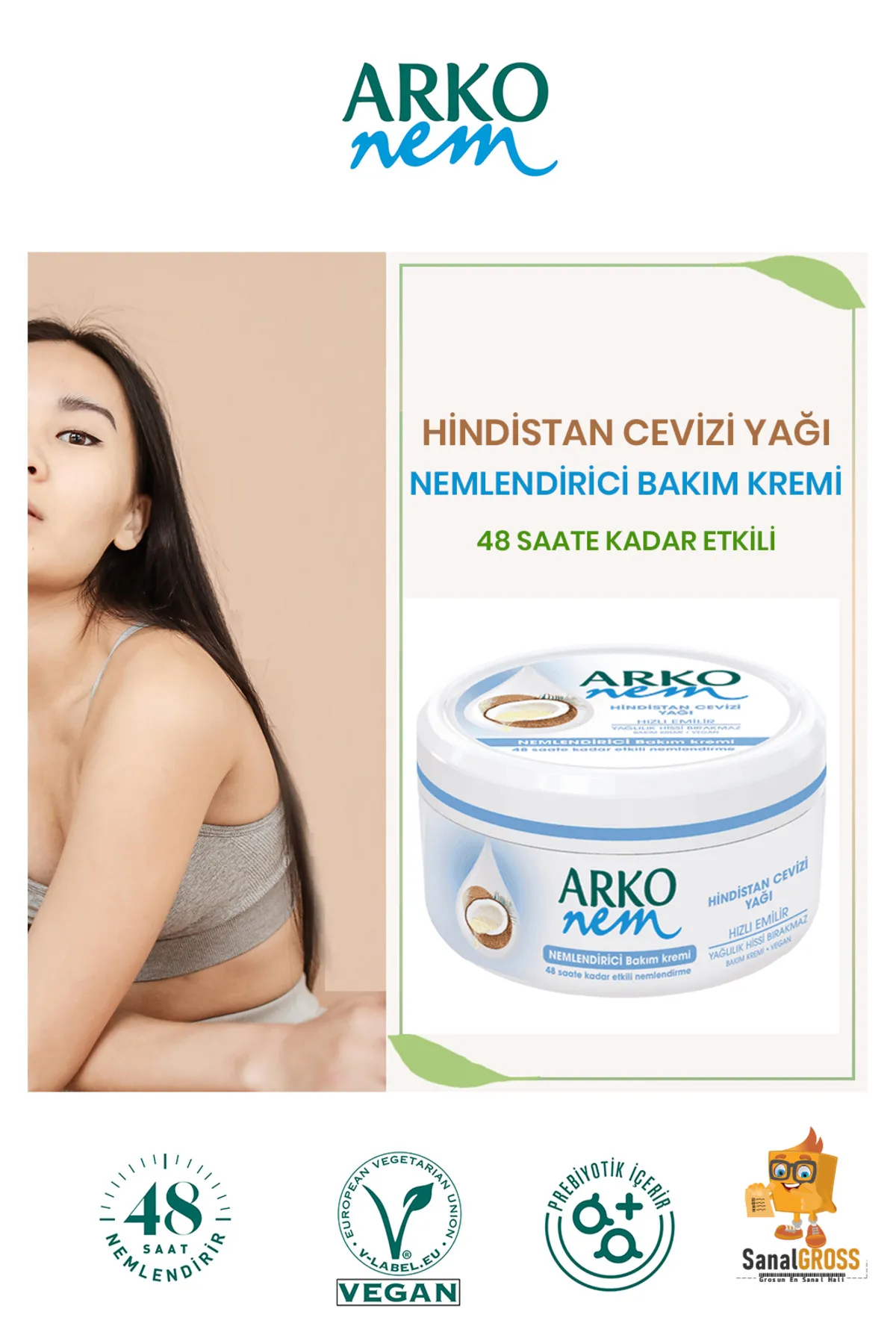 Arko Nem, Hindistan Cevizi Yağlı, El ve Vücut Kremi - 300 ml