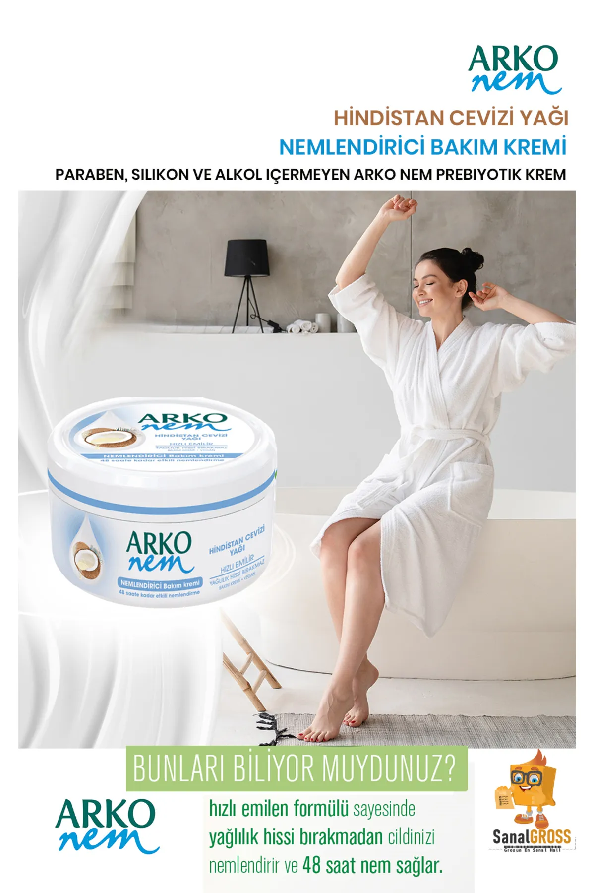 Arko Nem, Hindistan Cevizi Yağlı, El ve Vücut Kremi - 300 ml
