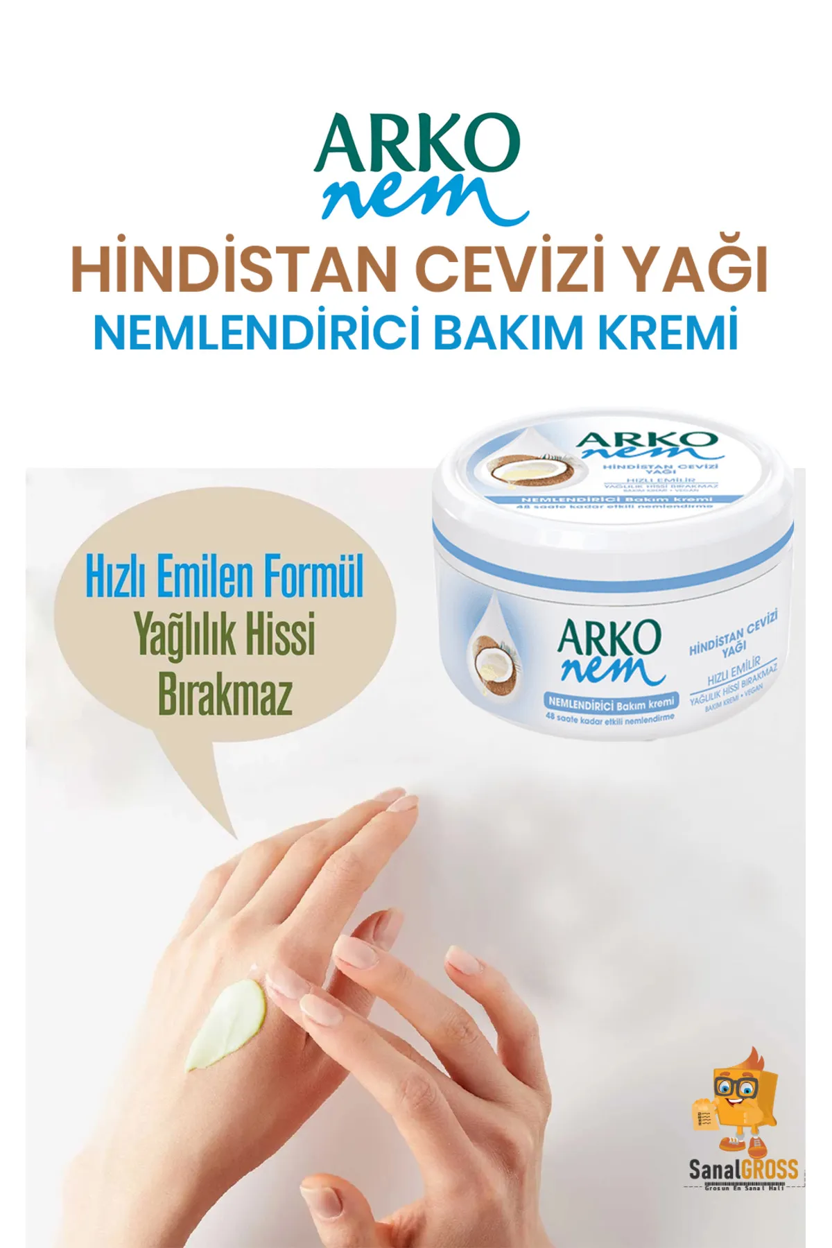 Arko Nem, Hindistan Cevizi Yağlı, El ve Vücut Kremi - 300 ml