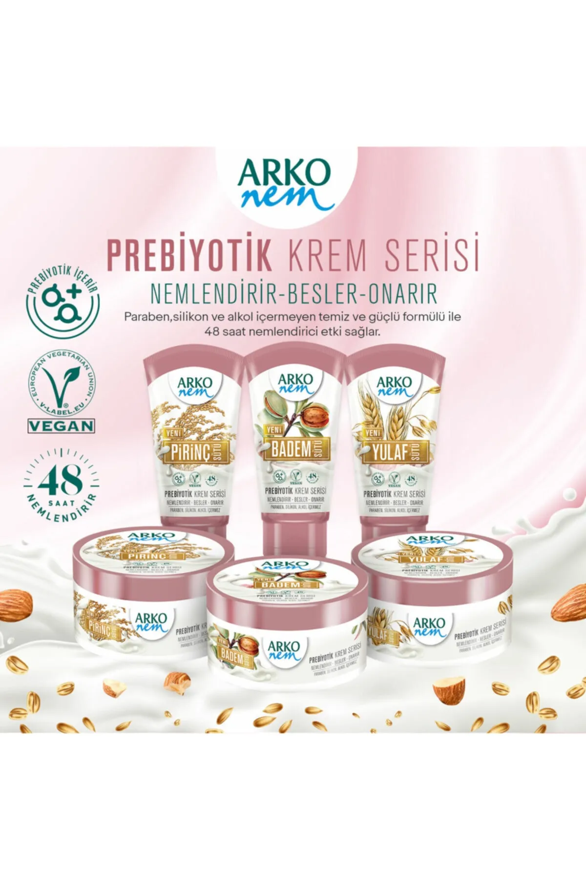 Arko Nem, Prebiyotik, Badem Sütü, El ve Vücut Kremi - 60 ml