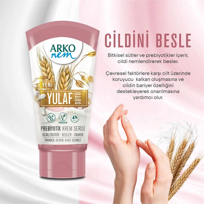 Arko Nem, Prebiyotik, Yulaf Sütü, El ve Vücut Kremi - 60 ml