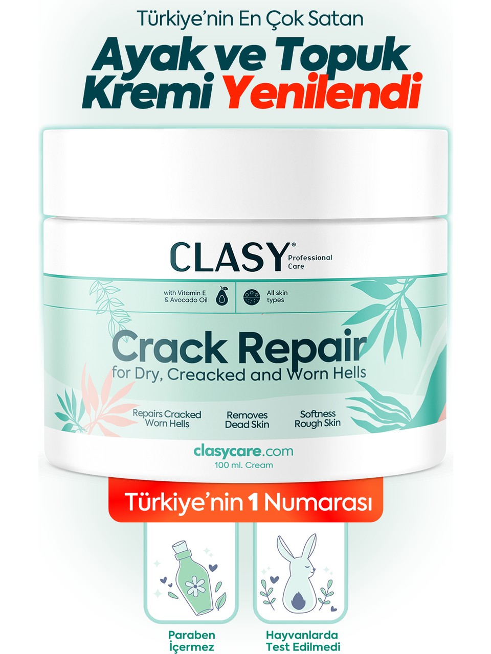 Clasy Care, Topuk Çatlak ve Ayak Bakım Kremi -100 ml