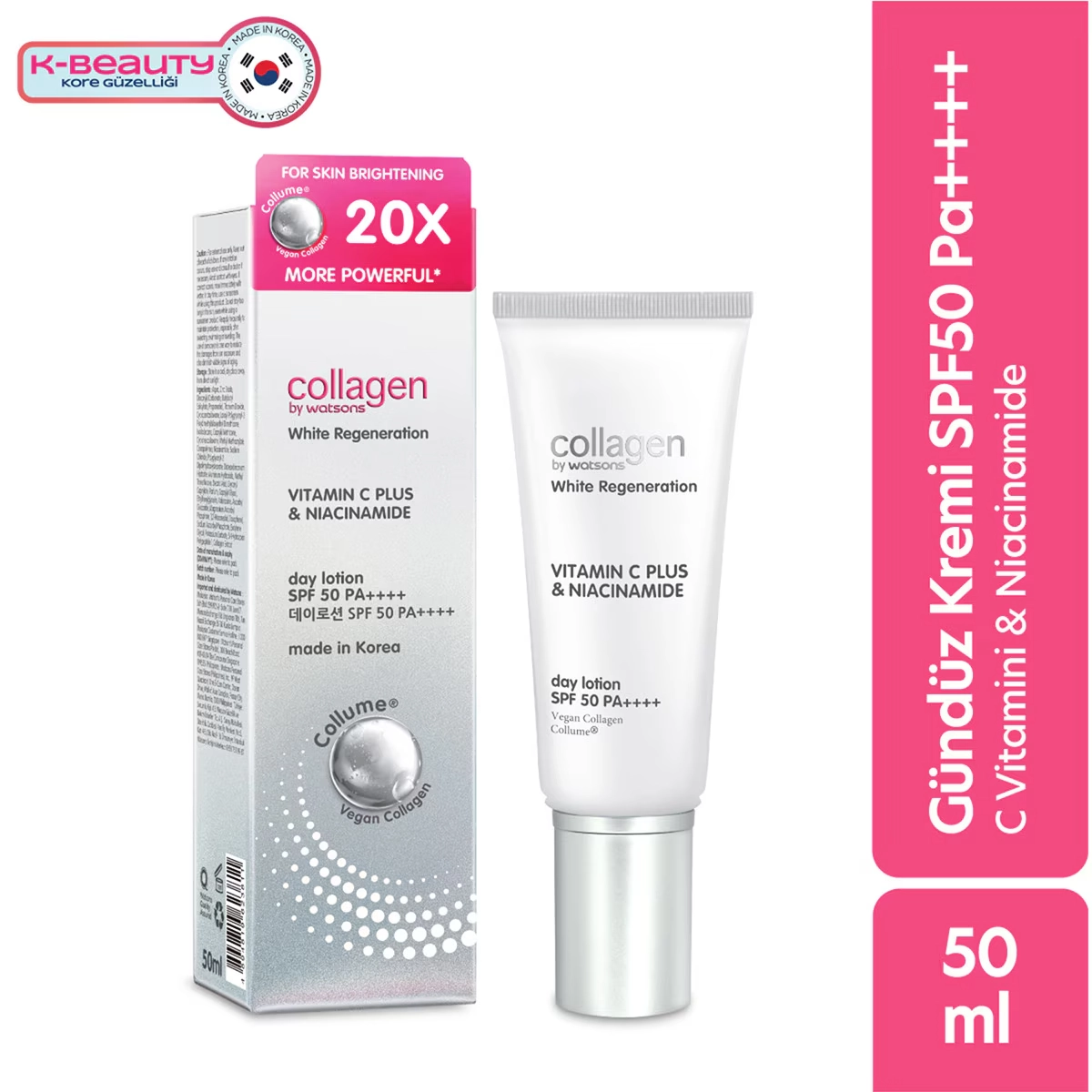 Collagen By Watsons, White Regeneration, Aydınlatıcı Yüz Güneş Koruyucu Losyon, SPF50 PA++++ 50 ml