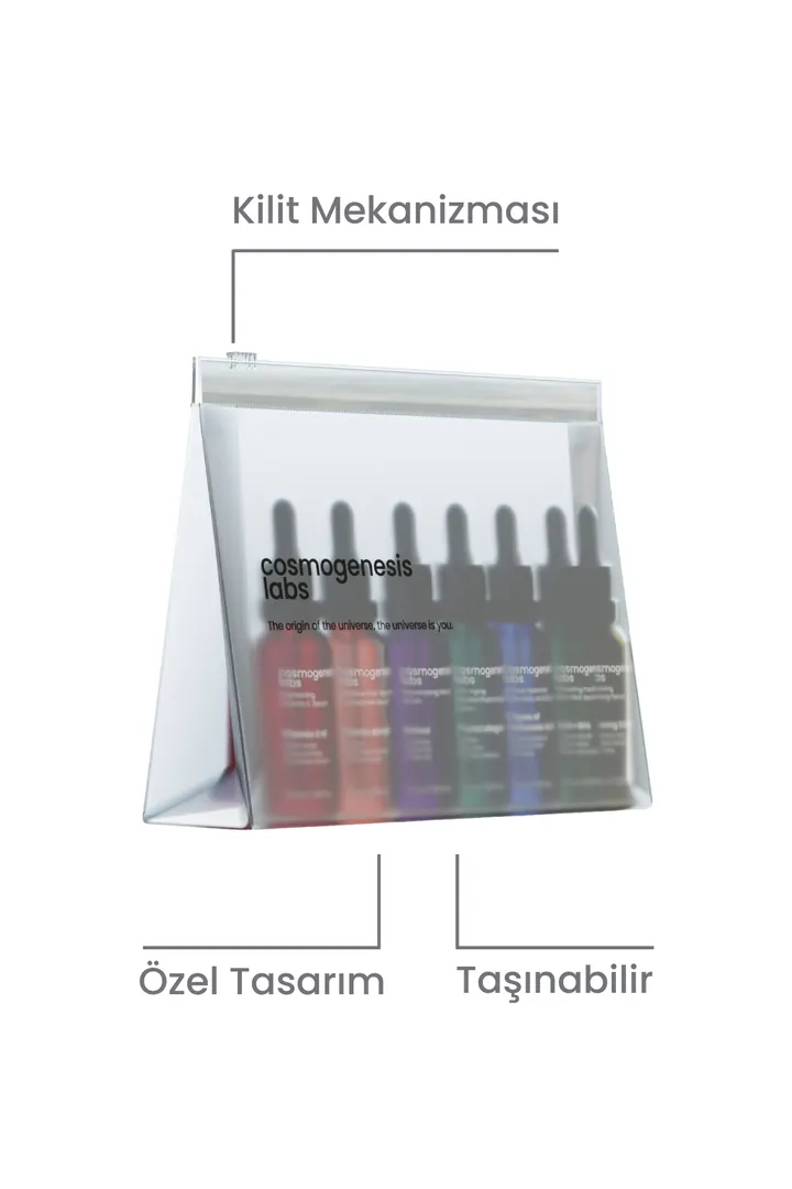 Cosmogenesis Labs, Unisex Geri Dönüştürülebilir, Şeffaf Plastik Kilitli, Premium Seyahat ve Makyaj Çantası
