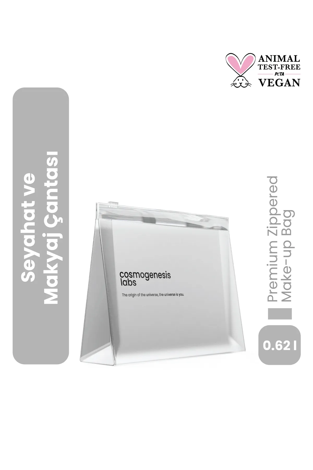Cosmogenesis Labs, Unisex Geri Dönüştürülebilir, Şeffaf Plastik Kilitli, Premium Seyahat ve Makyaj Çantası