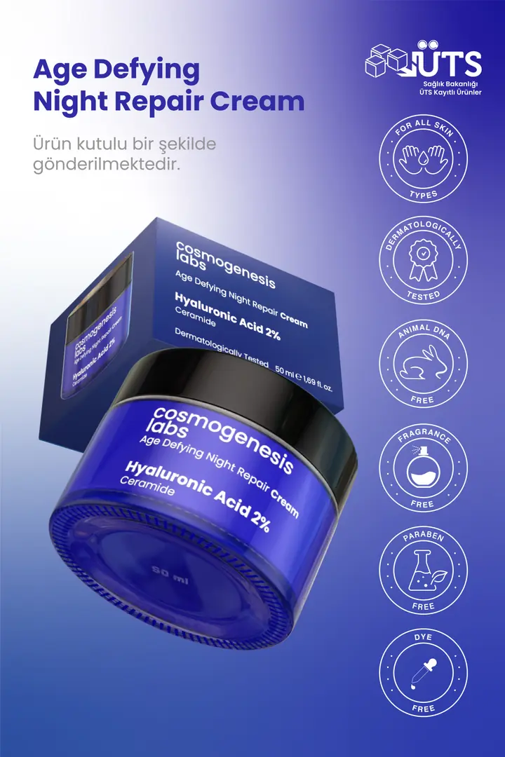 Cosmogenesis Labs, Yaşlanma Karşıtı, Yoğun Nemlendirici, Dolgunlaştırıcı Gece Kremi  - 50 ml