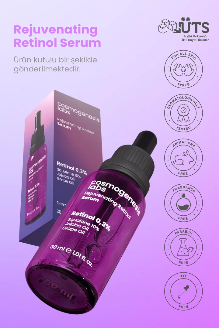 Cosmogenesis Labs, Canlandırıcı, Yaşlanma, Kırışıklık Karşıtı, Retinol Serum - 30 ml