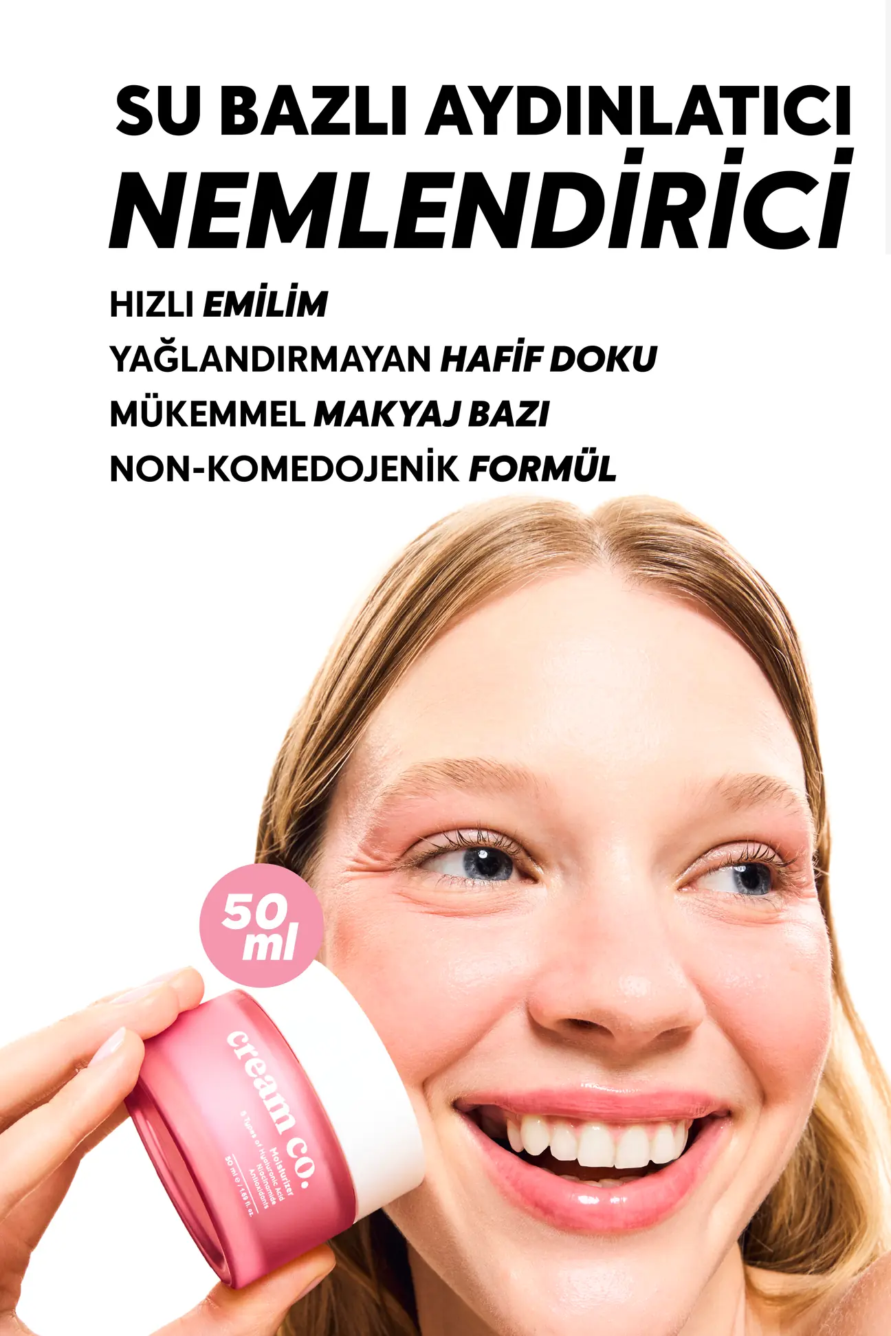 Cream Co. Su Bazlı, Moisturizer, Nemlendirici, Aydınlatıcı, Canlandırıcı Yüz Kremi - 50 ml