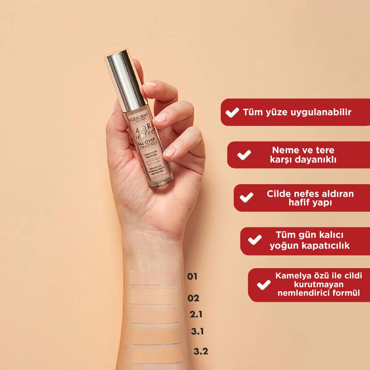 Deborah, 24Ore All Over Kapatıcı, Waterproof - 02 Beige