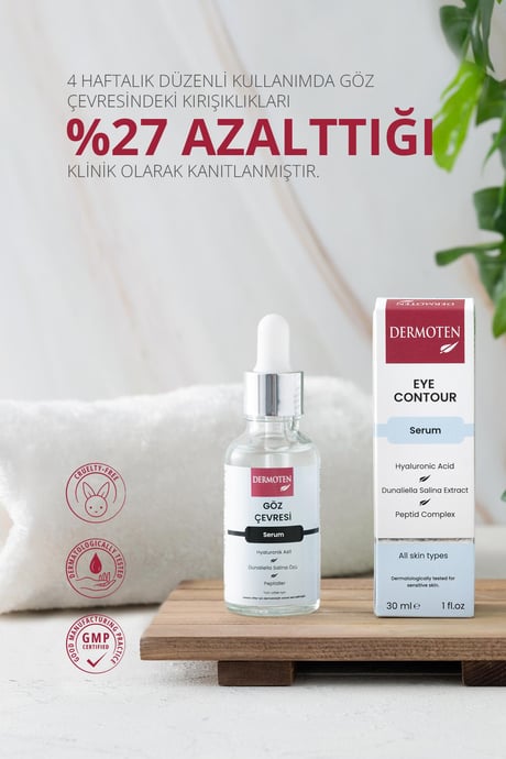 Dermoten, Hyaluronik Asit ve Dunaliella Salina Özlü, Göz Çevresi, Bakım Serumu - 30 ml