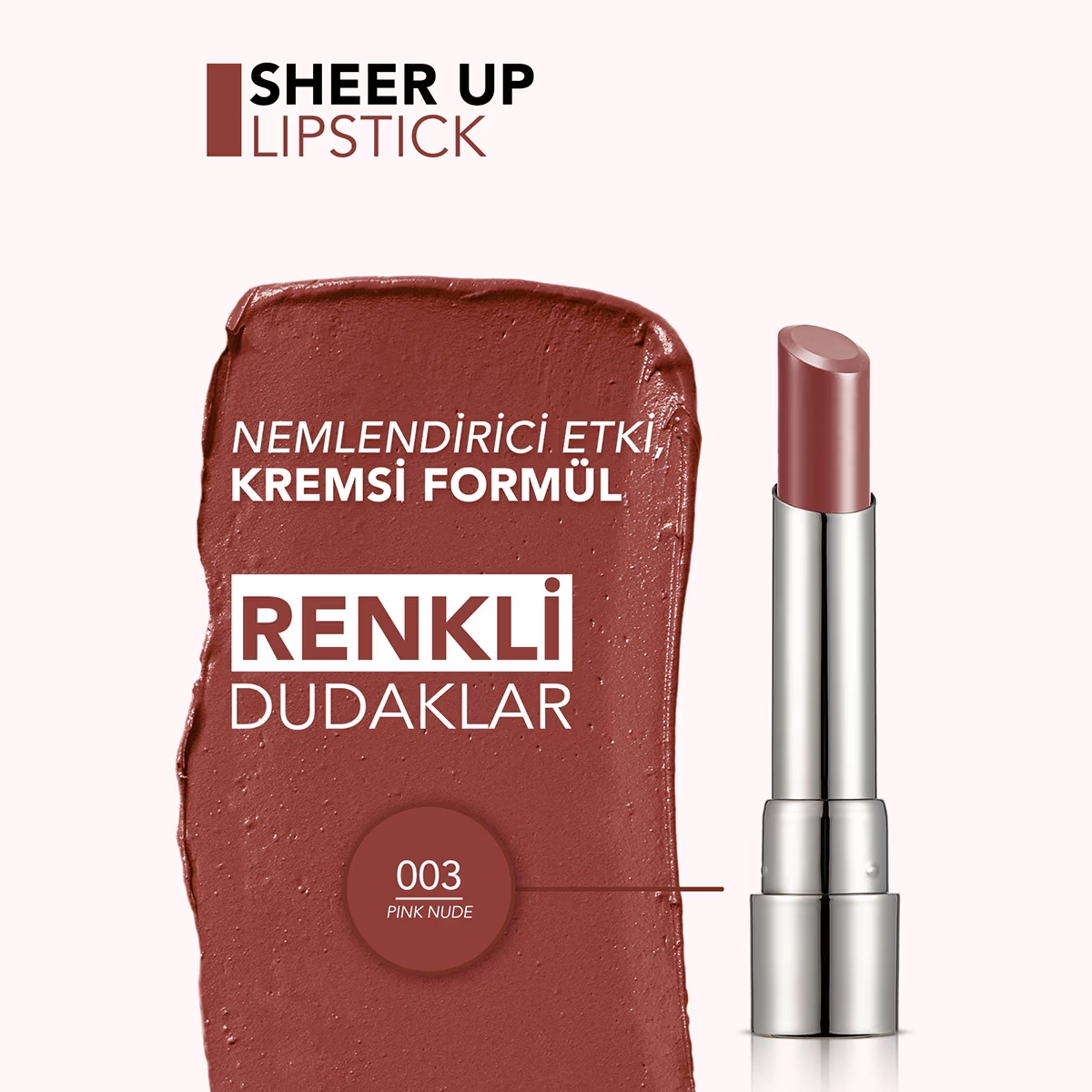 Flormar, Sheer Up Lipstick, Nemlendirici, Parlak Ruj - No: 003 Pinky Nude