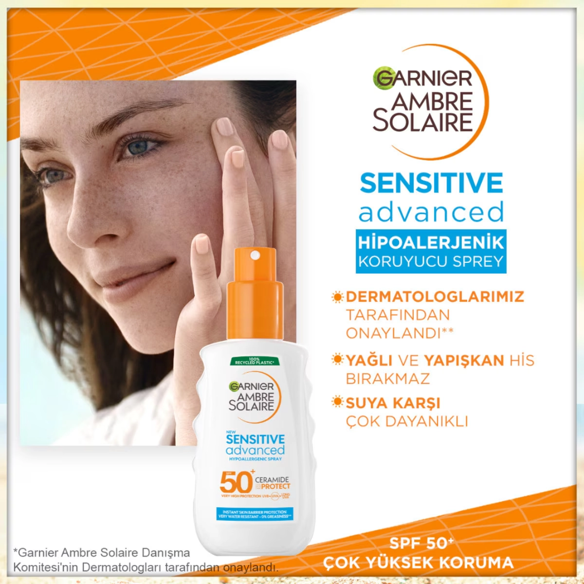 Garnier, Ambre Solaire Sensitive, Advanced Hipoalerjenik, Güneş Koruyucu Sprey, SPF50 - 150 ml