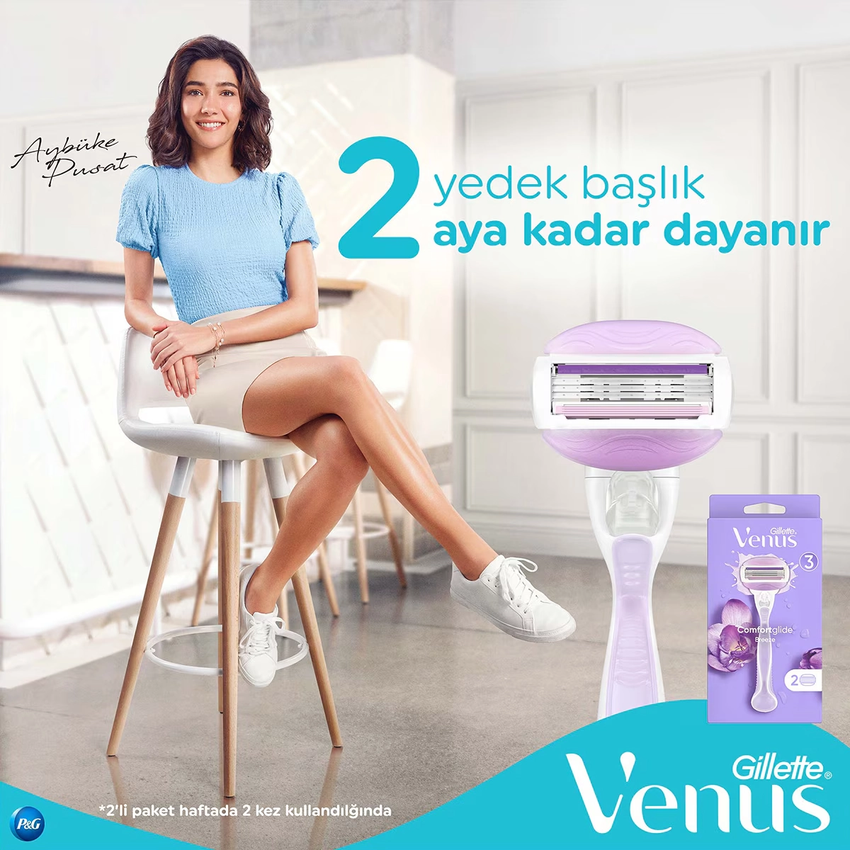 Gillette Venus, Comfortglide Breeze Tıraş Makinesi + 2 Adet Yedek Başlık