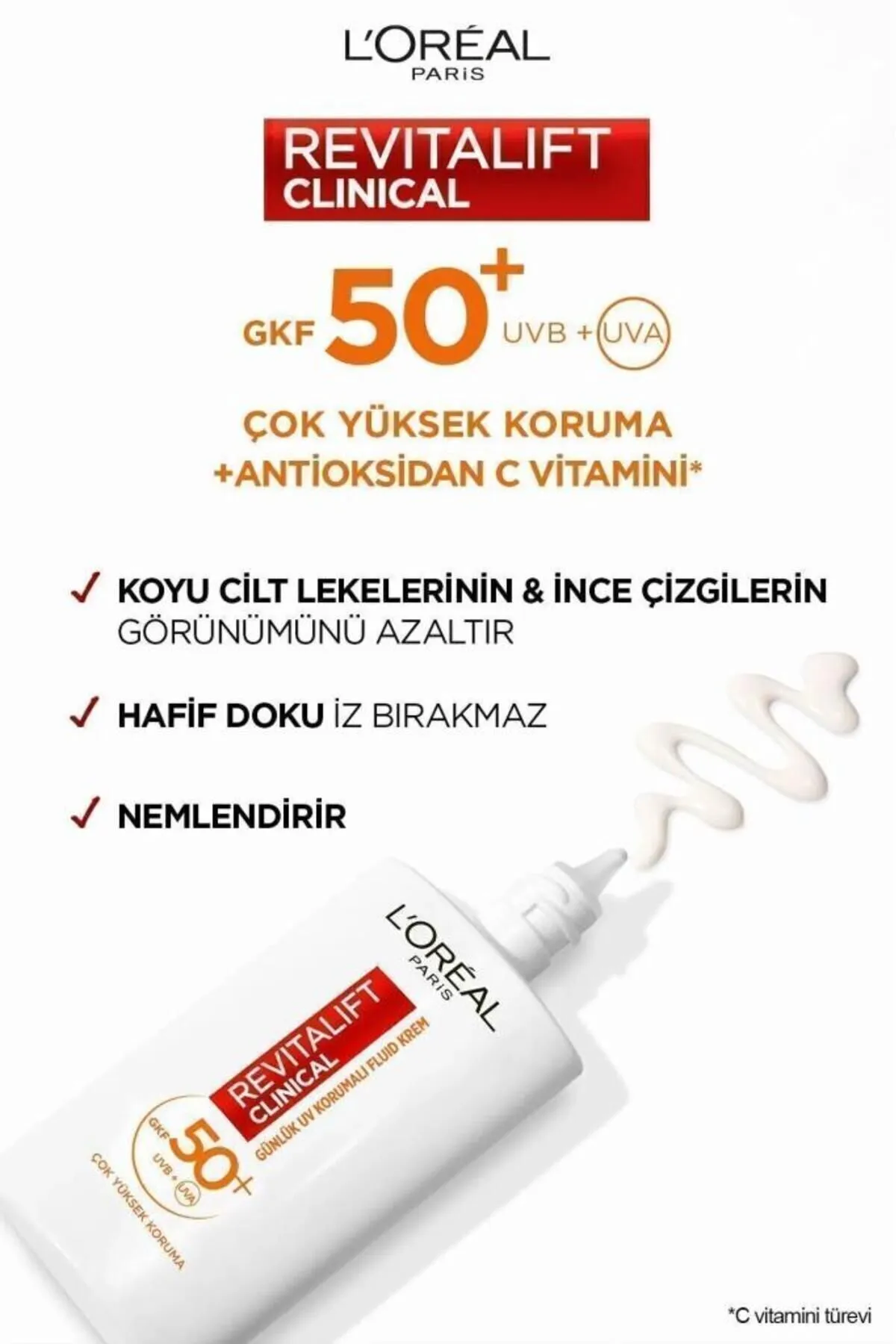 L’Oreal Paris, Revitalift Clinical SPF 50+, Günlük Yüksek UV Korumalı, Yüz Güneş Kremi - 50ml