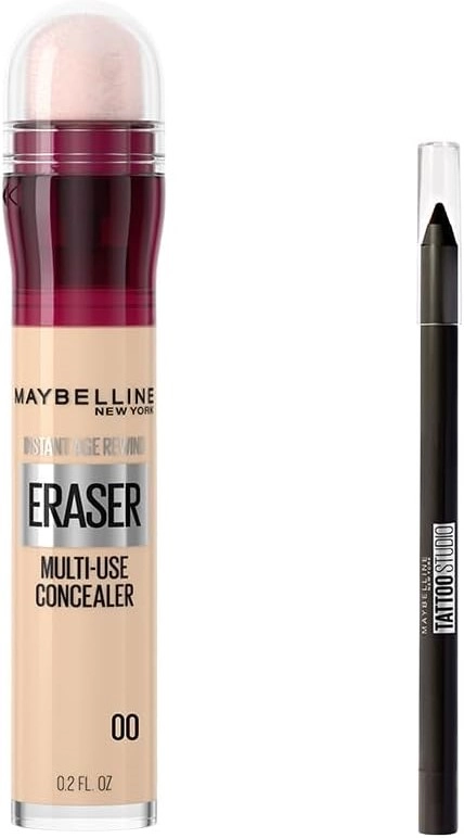 Maybelline New York, Instant Anti Age Eraser Kapatıcı, 00 Ivory & Mini, Tattoo Liner Gel Pencil, Makyaj Seti