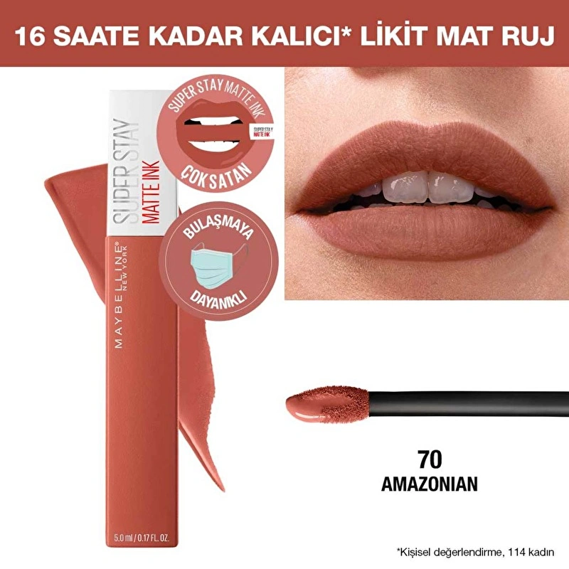 Maybelline New York, Super Stay Matte Ink Unnude, Likit Mat Ruj - 70 Amazonian