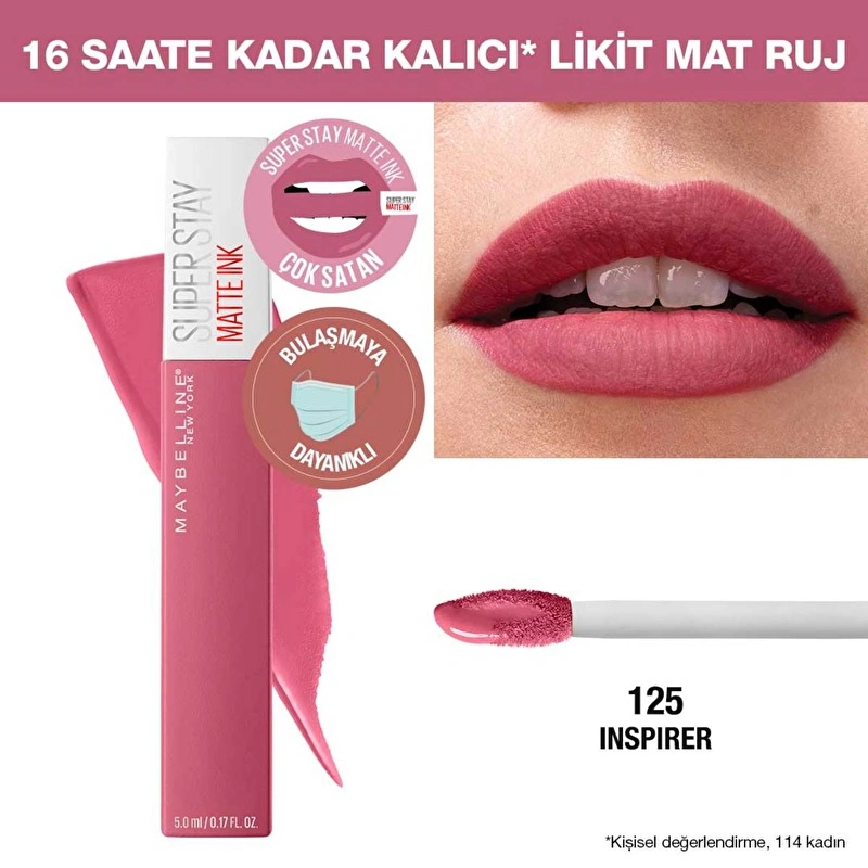 Maybelline New York, Super Stay Matte Ink Unnude, Likit Mat Ruj - 125 Inspirer
