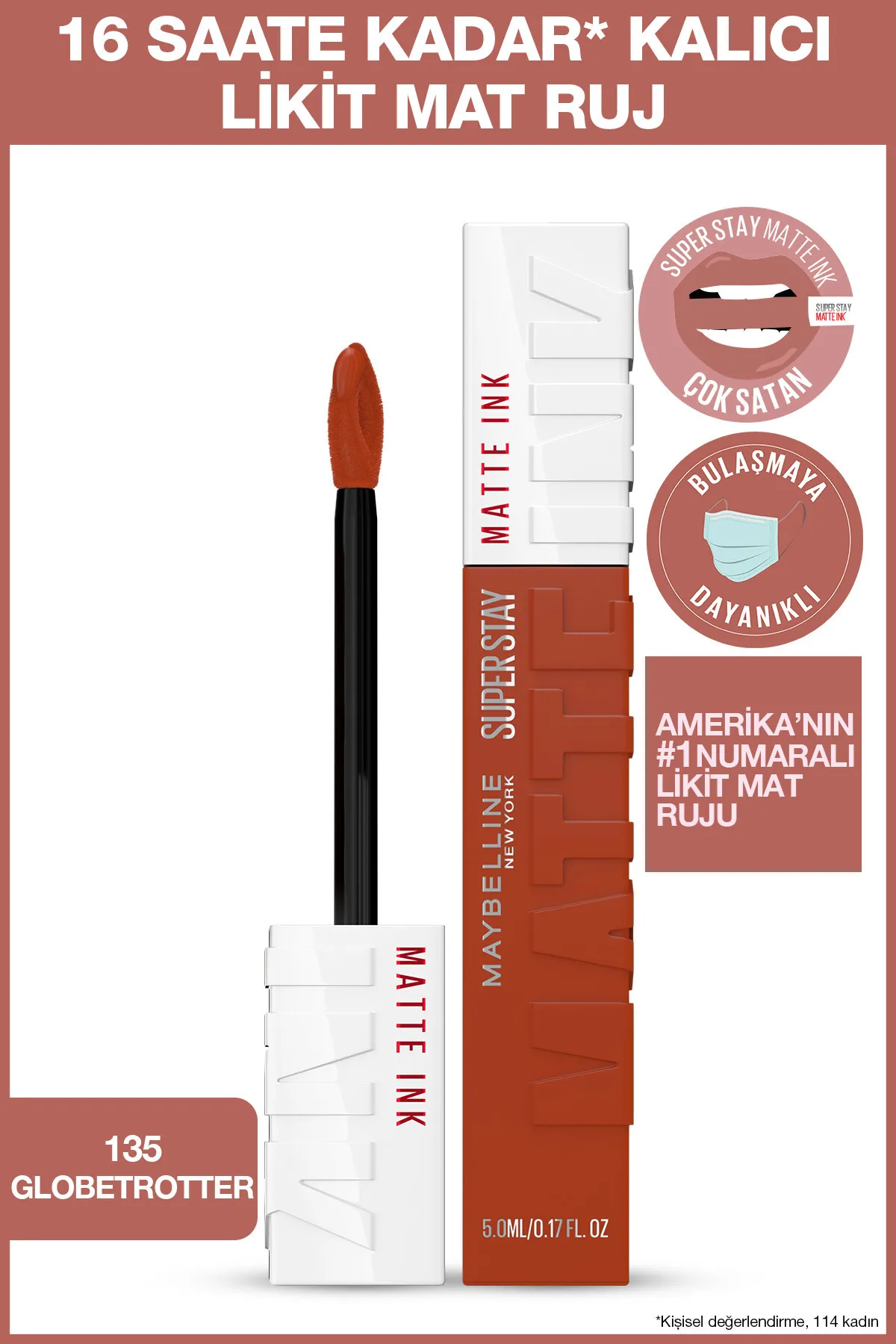 Maybelline New York, Super Stay Matte Ink Unnude, Likit Mat Ruj - 135 Globe-Trotter