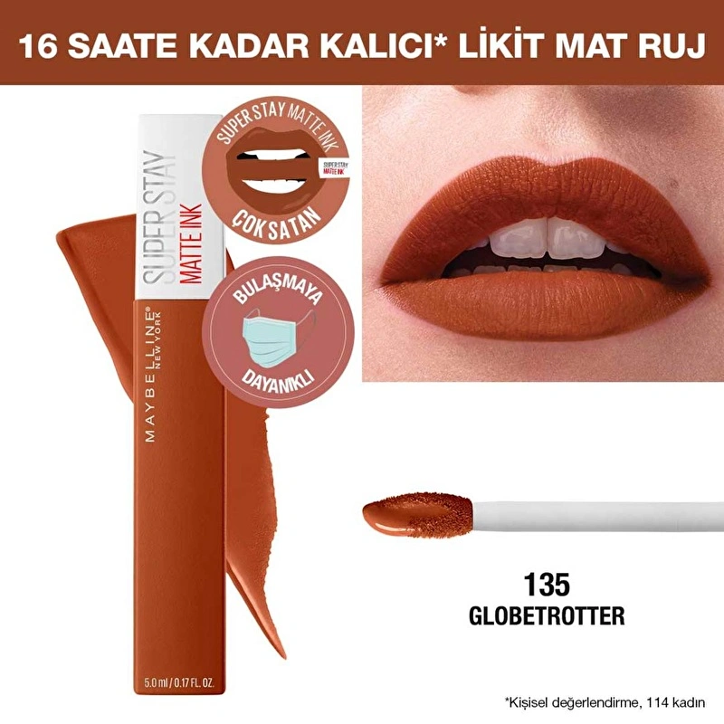 Maybelline New York, Super Stay Matte Ink Unnude, Likit Mat Ruj - 135 Globe-Trotter