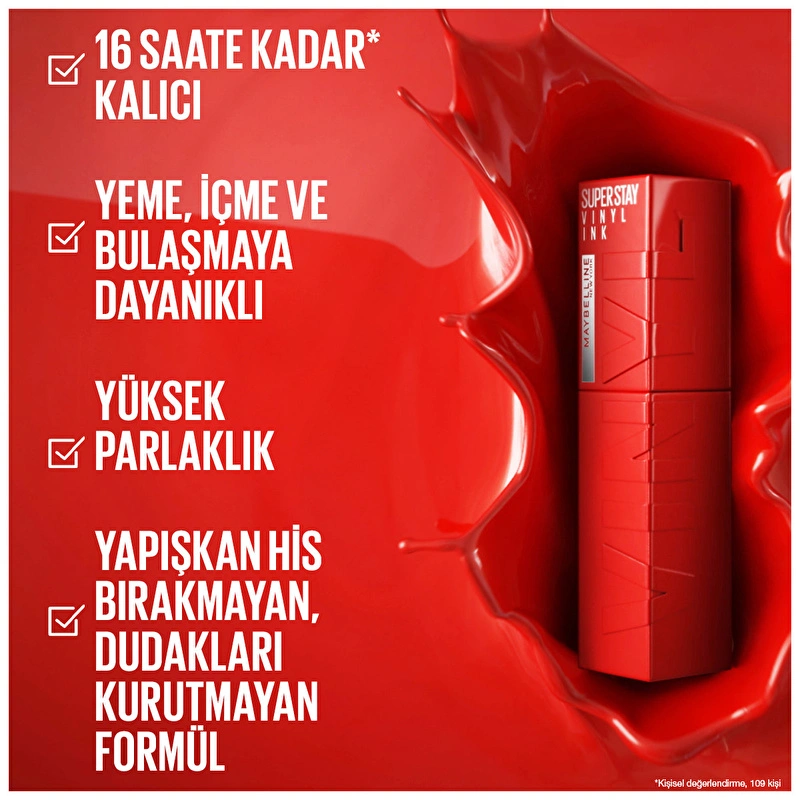 Maybelline New York, Super Stay Vinyl Ink, Likit Parlak Ruj - 10 Lippy