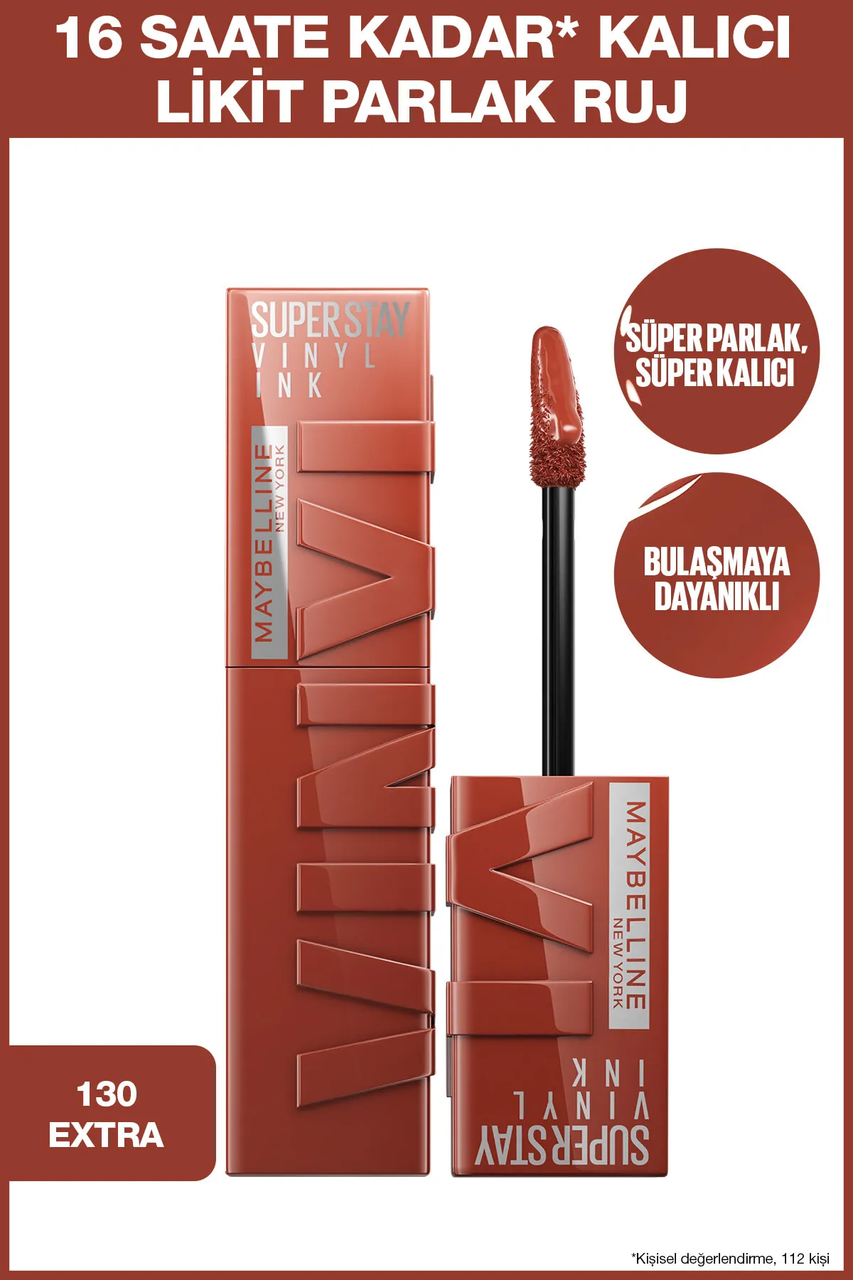 Maybelline New York, Super Stay Vinyl Ink, Likit Parlak Ruj - 130 Extra