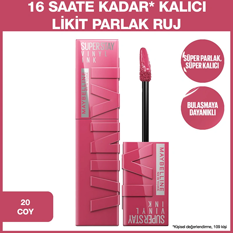 Maybelline New York, Super Stay Vinyl Ink, Likit Parlak Ruj - 20 Coy