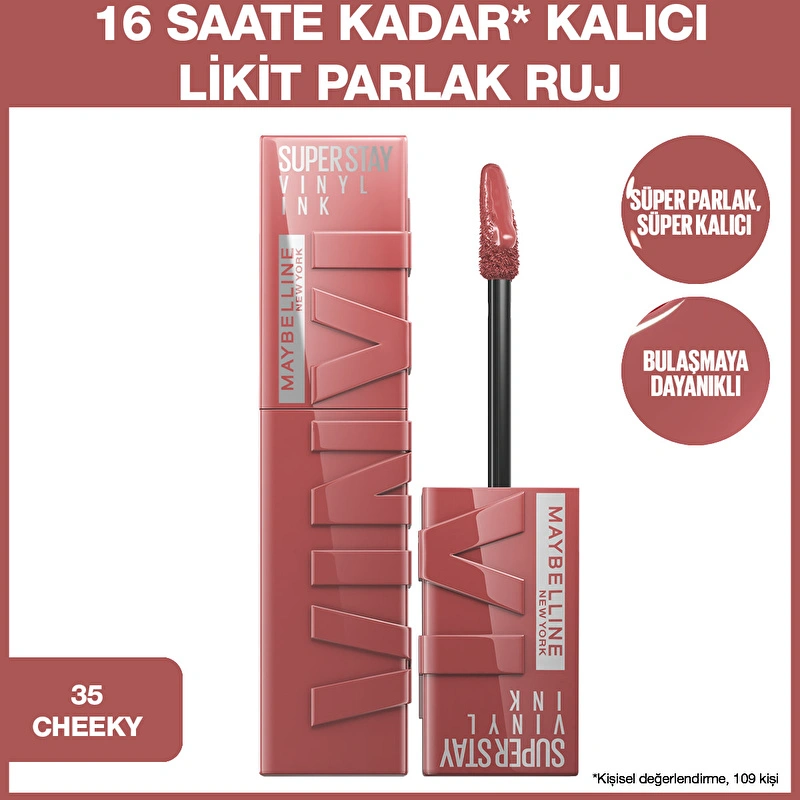 Maybelline New York, Super Stay Vinyl Ink, Likit Parlak Ruj - 35 Cheeky