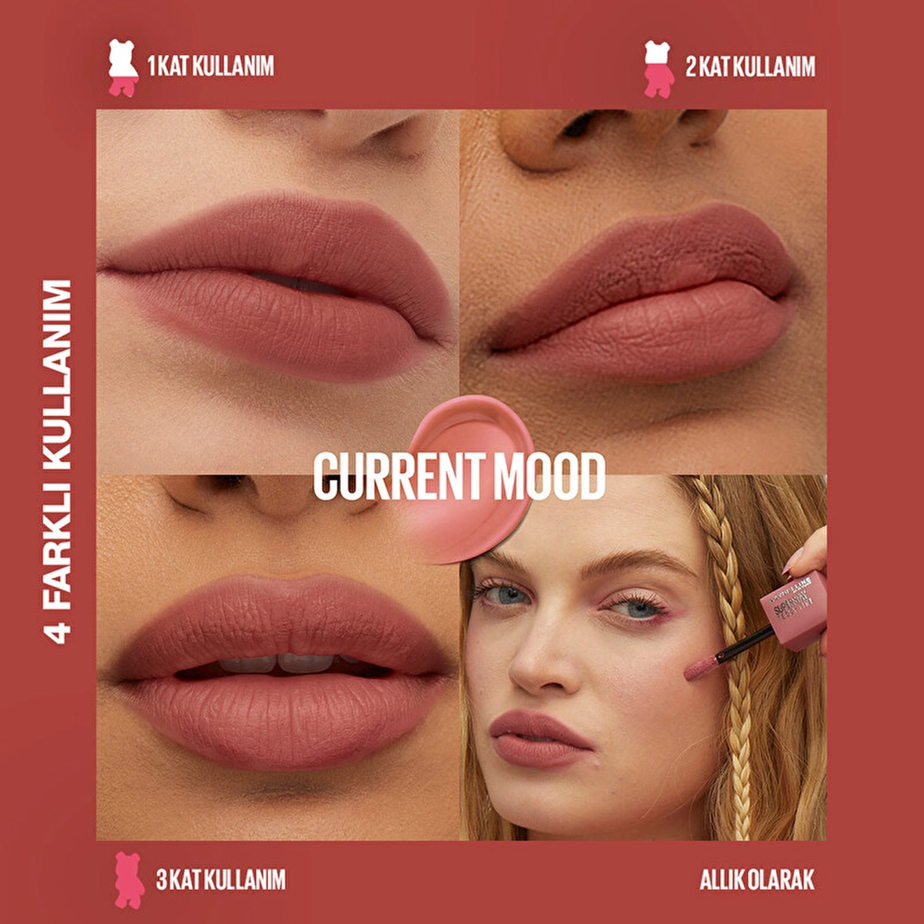 Maybelline, Super Stay, Teddy Tint, Uzun Süre Kalıcı, Likit Mat Tint - 10 Current Mood