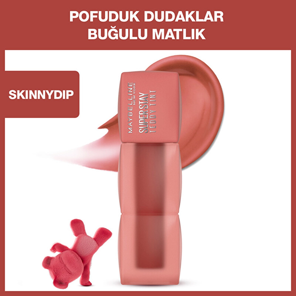 Maybelline, Super Stay, Teddy Tint, Uzun Süre Kalıcı, Likit Mat Tint - 15 Skinny Dip