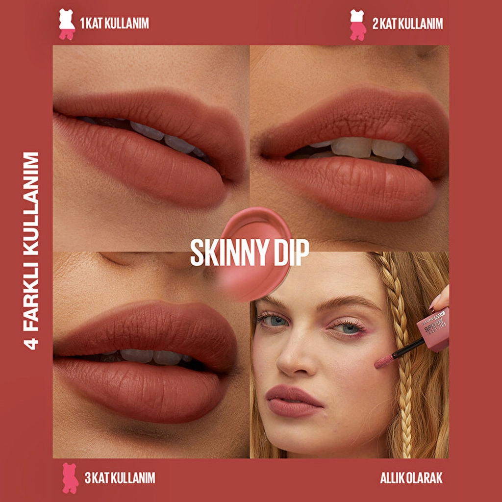Maybelline, Super Stay, Teddy Tint, Uzun Süre Kalıcı, Likit Mat Tint - 15 Skinny Dip