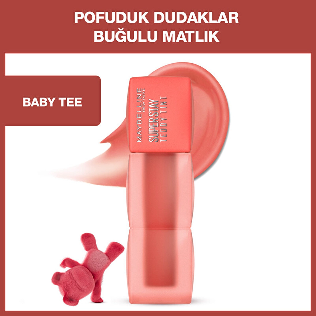 Maybelline, Super Stay, Teddy Tint, Uzun Süre Kalıcı, Likit Mat Tint - 25 Baby Tee