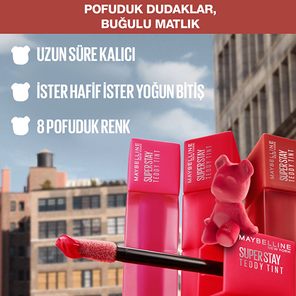 Maybelline, Super Stay, Teddy Tint, Uzun Süre Kalıcı, Likit Mat Tint - 30 Coquettish