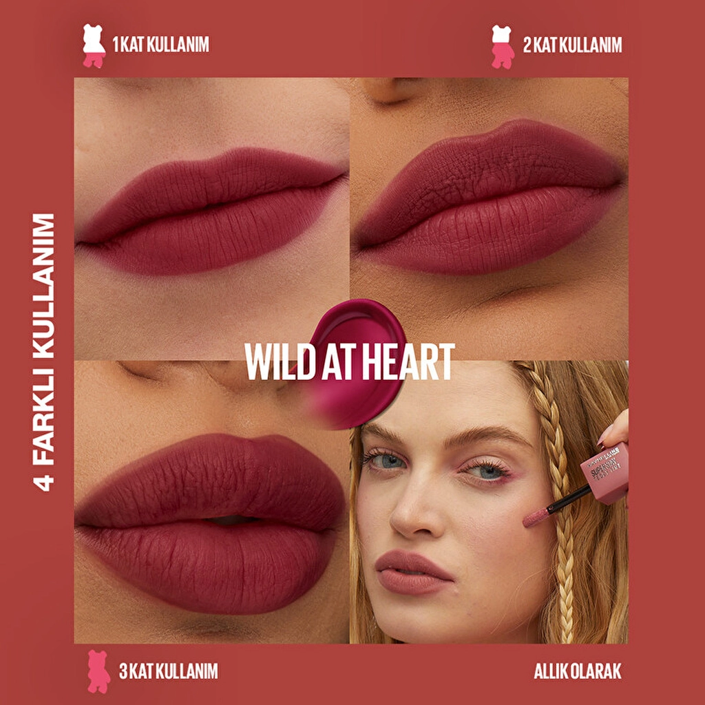 Maybelline, Super Stay, Teddy Tint, Uzun Süre Kalıcı, Likit Mat Tint - 50 Wild at Heart