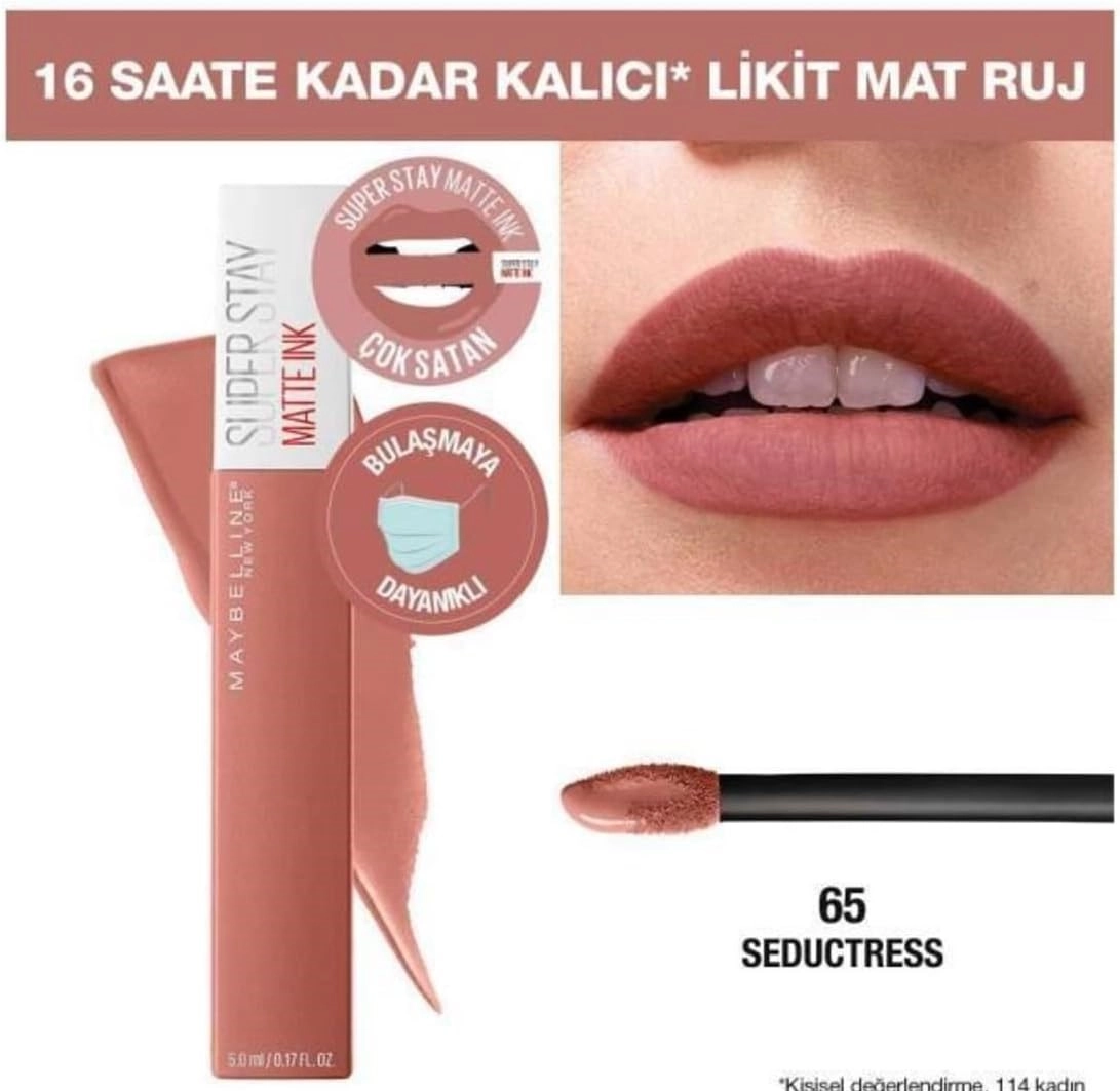 Maybelline New York, Super Stay Vinyl Ink, Uzun Süre Kalıcı, Likit Parlak Ruj 15 Peachy & Mini, Super Stay Matte Ink, Likit Mat Ruj 65 Seductress, Makyaj Seti