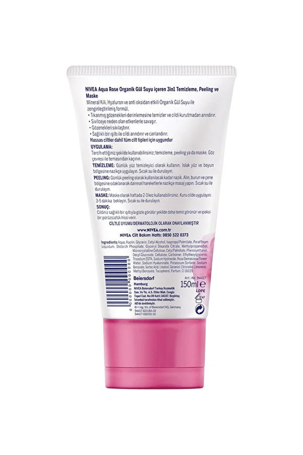 NIVEA, Aqua Rose, 3 in 1 Temizleme Peeling Maske - 150 ml