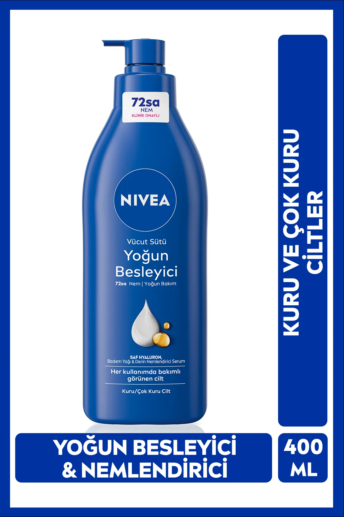 NIVEA, Besleyici Vücut Sütü - 400 ml  (Kuru ve Çok Kuru Ciltler, 72 Saat Nemlendirici, Badem Yağı)