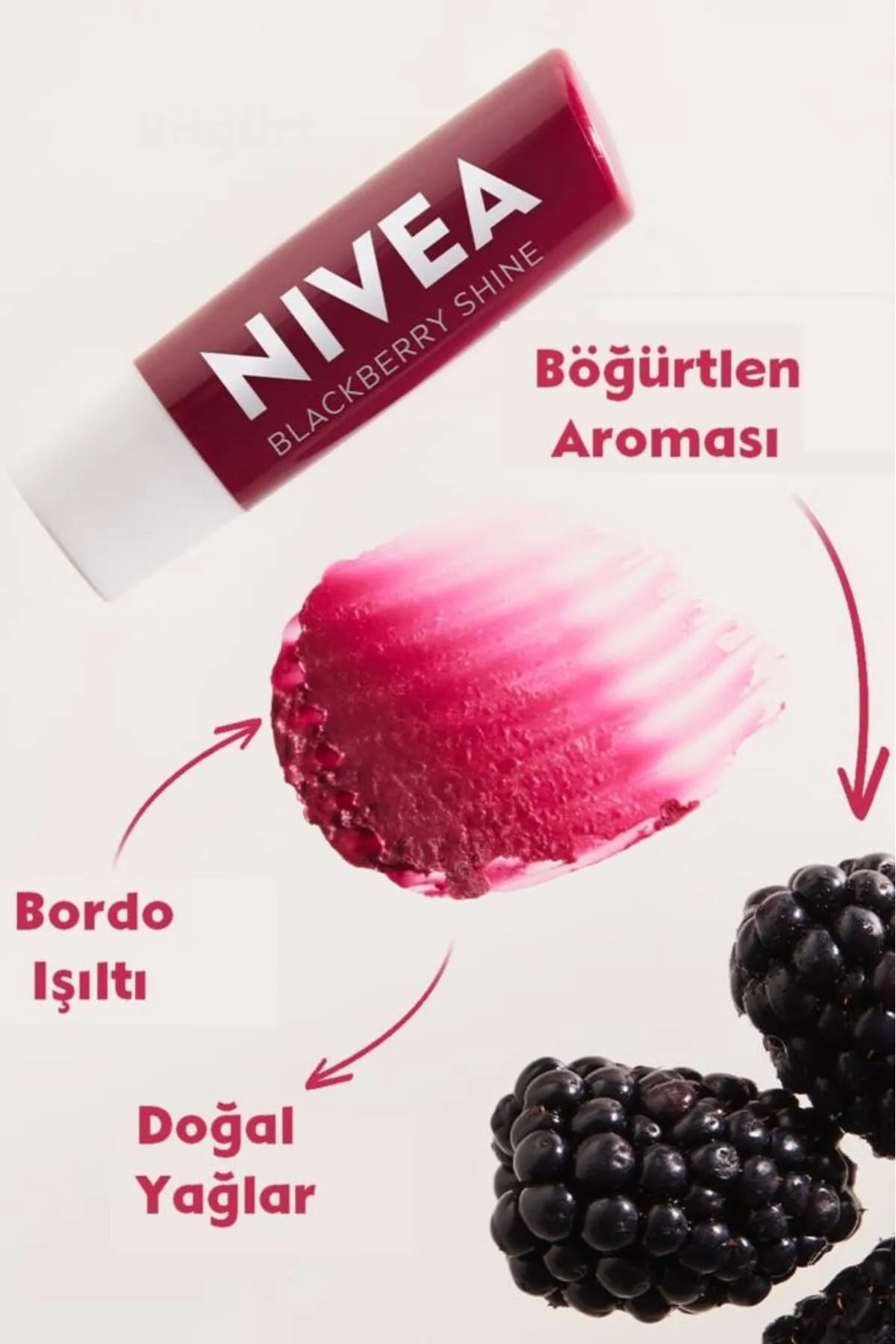 NIVEA Böğürtlen Dudak Bakım Kremi ve Parlatıcısı 4.8 gr