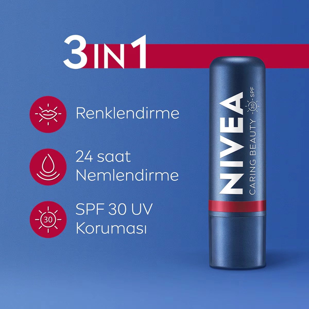 NIVEA, Renkli, spf30, Nemlendirici, Dudak ve Yanak, Bakım Kremi -  Kırmızı (4.8 gr)