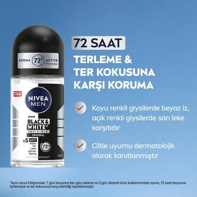 NIVEA MEN, Black & White, Roll-On - 50 ml 