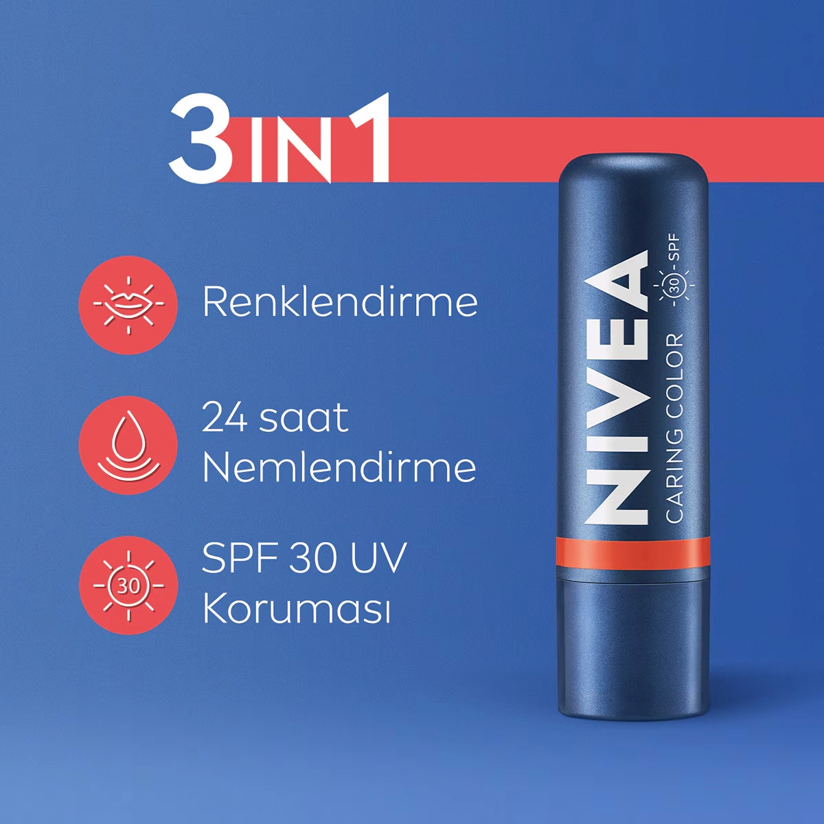 NIVEA, Renkli, spf30, Nemlendirici, Dudak ve Yanak, Bakım Kremi -  Mercan (4.8 gr)