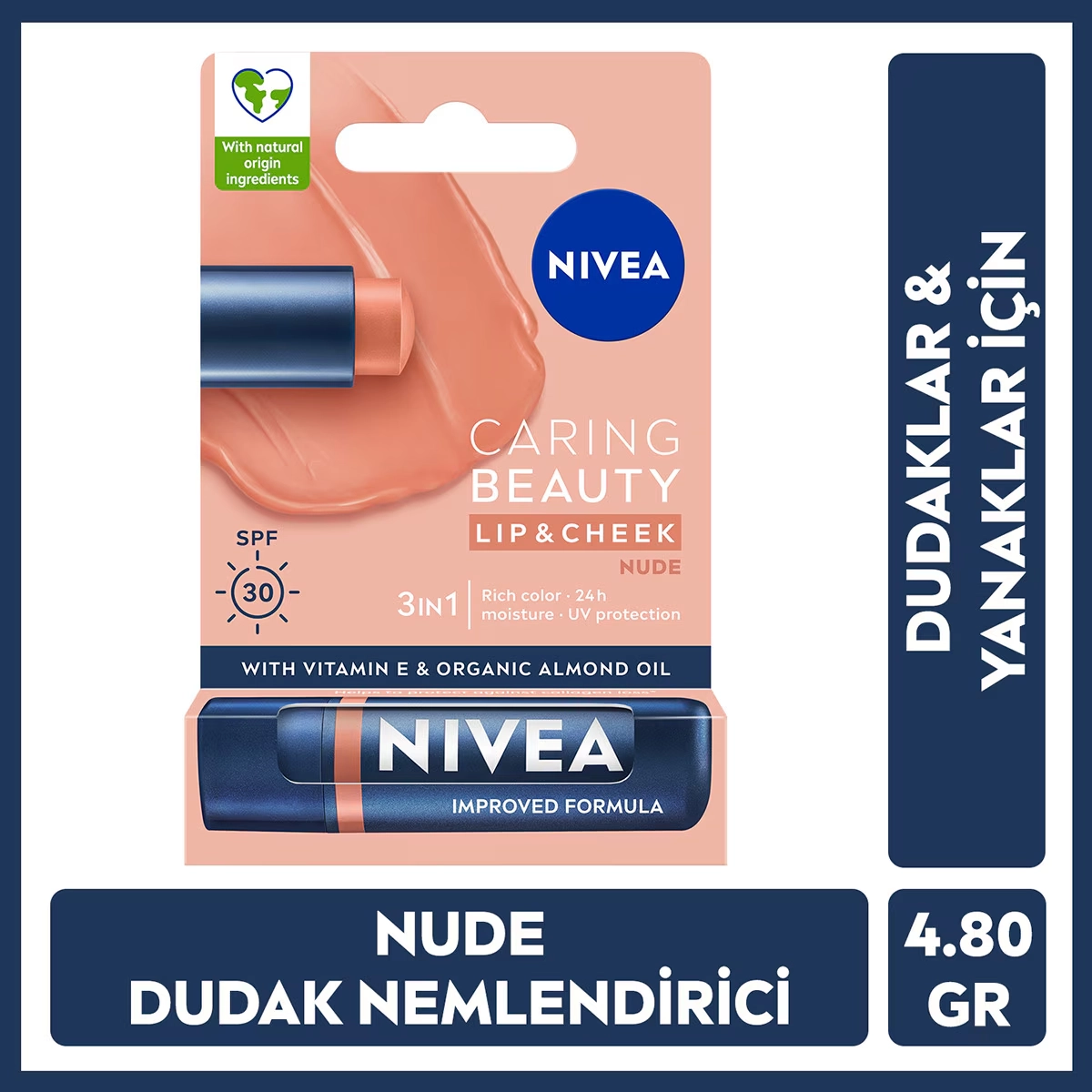 NIVEA, Renkli, spf30, Nemlendirici, Dudak ve Yanak, Bakım Kremi -  Nude (4.8 gr)
