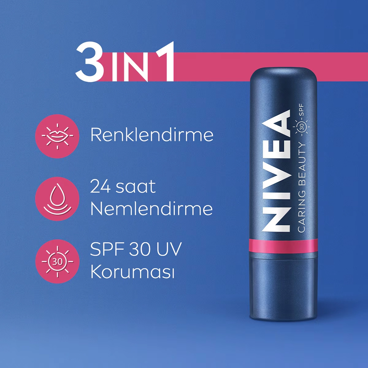 NIVEA, Renkli, spf30, Nemlendirici, Dudak ve Yanak, Bakım Kremi -  Pembe (4.8 gr)