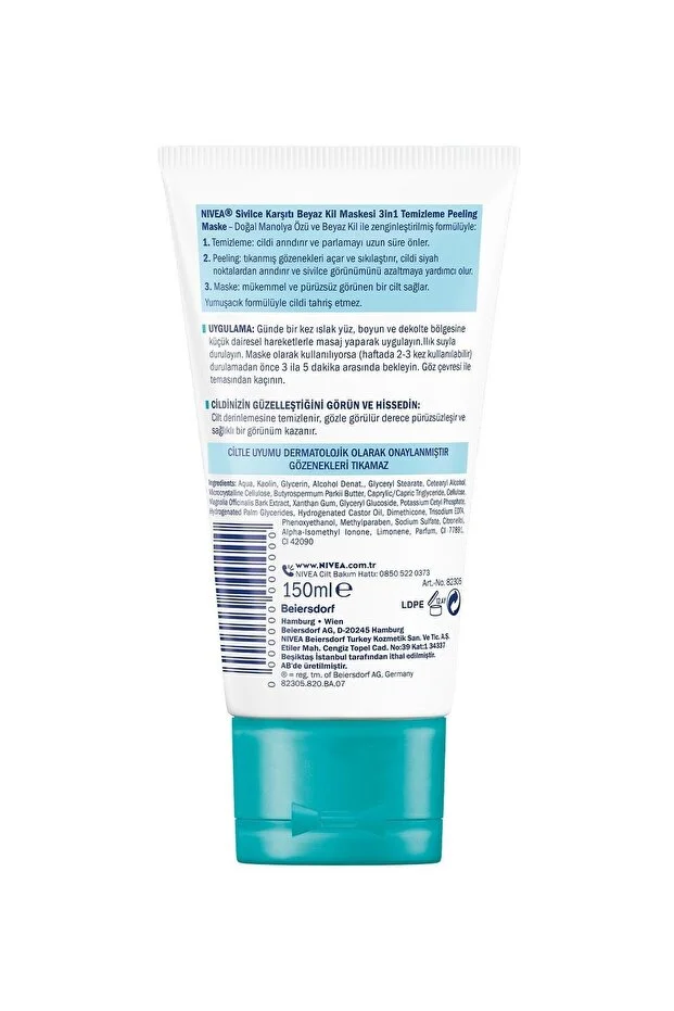 NIVEA, Sivilce Karşıtı 3’ü1 Arada Beyaz Kil Maskesi, Gözenek ve Siyah Nokta Arındırıcı, Tüm Cilt Tipleri - 150 ml