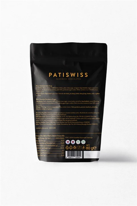 Patiswiss Bitter Çikolatalı Çilek Draje 80 gr
