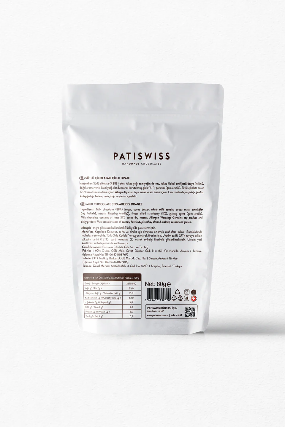 Patiswiss Sütlü Çikolatalı Çilek Draje 80g