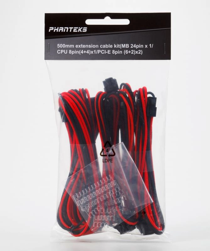Phanteks, Gaming Oyuncu Bilgisayar, Extension Kablo Kiti_24P/8P/8V/8V, 500mm Length - Kırmızı/Siyah