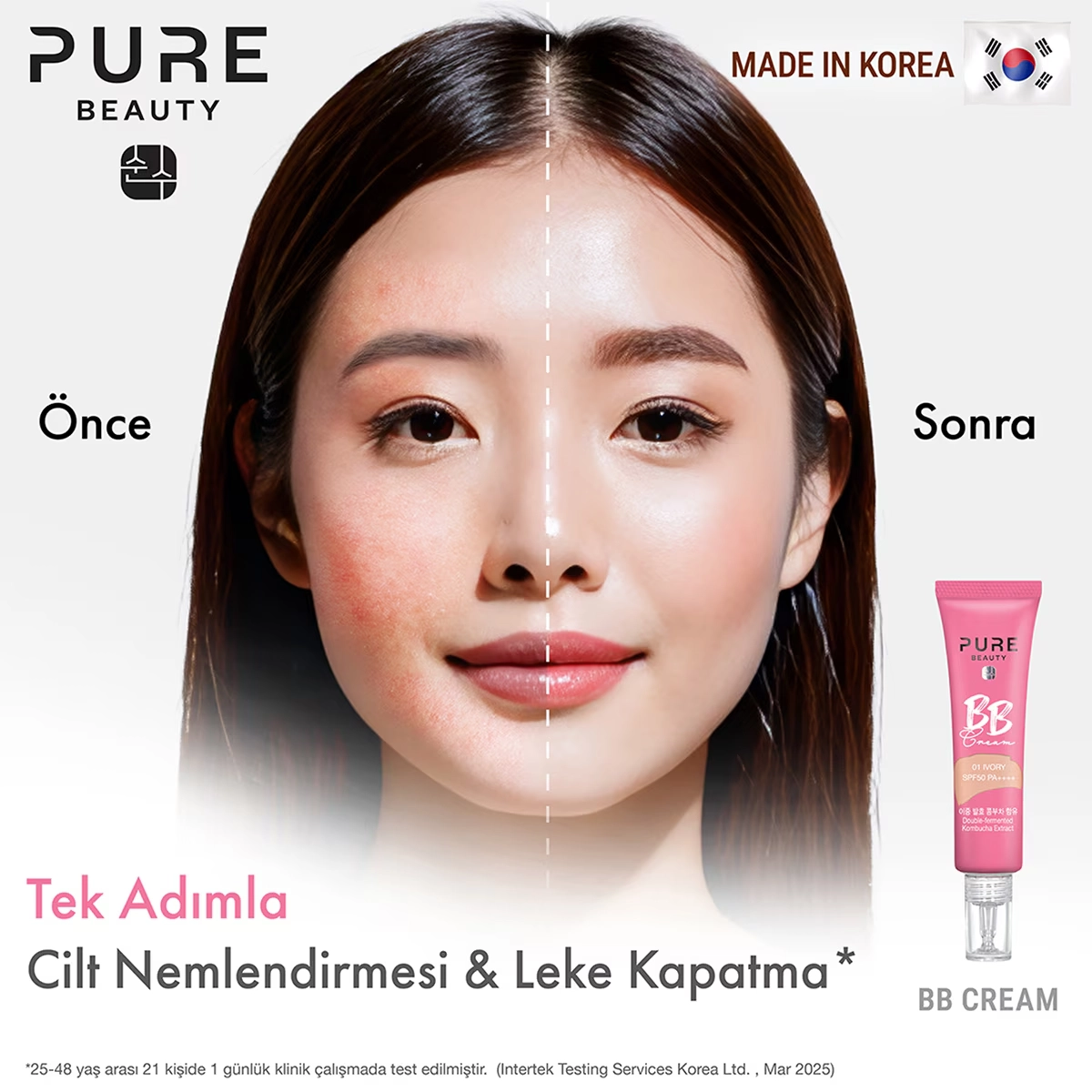 Pure Beauty, BB Krem, SPF50, PA++++, Ivory - 30 ml  (Yeni Ürün 4+)